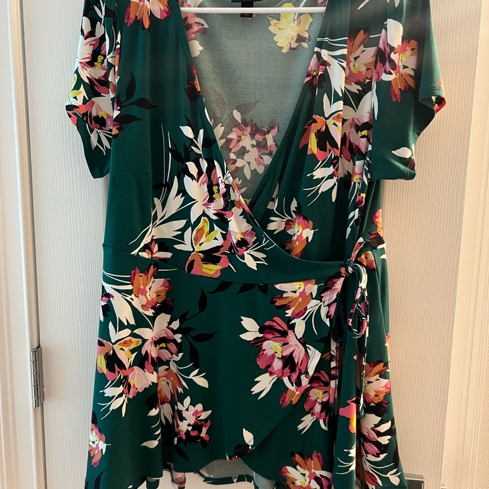 Torrid Green Floral Wrap Blouse